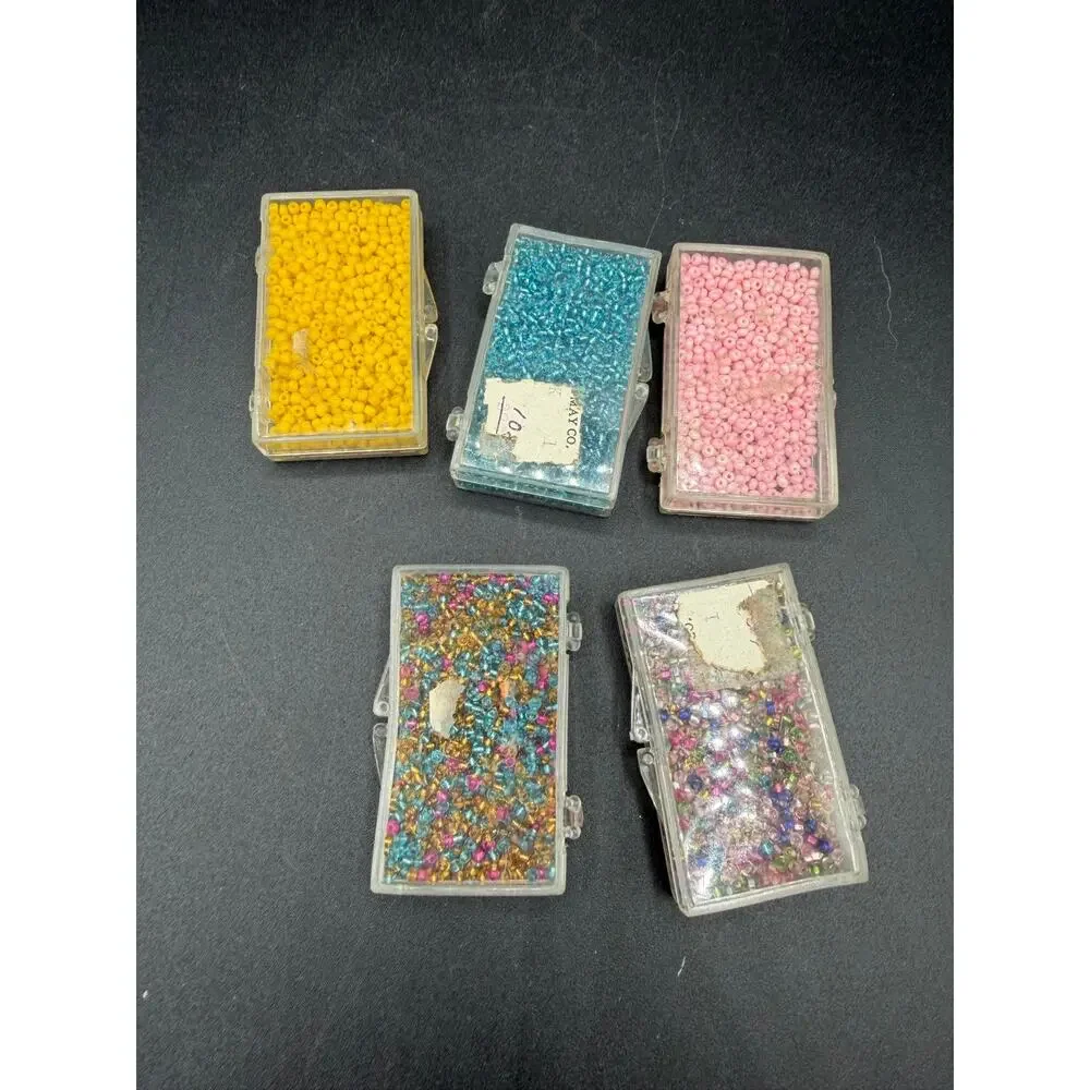 Vintage Glass Seed Beads Lot 5 Boxes Multicolor Pink Blue Yellow Jewelry Craft